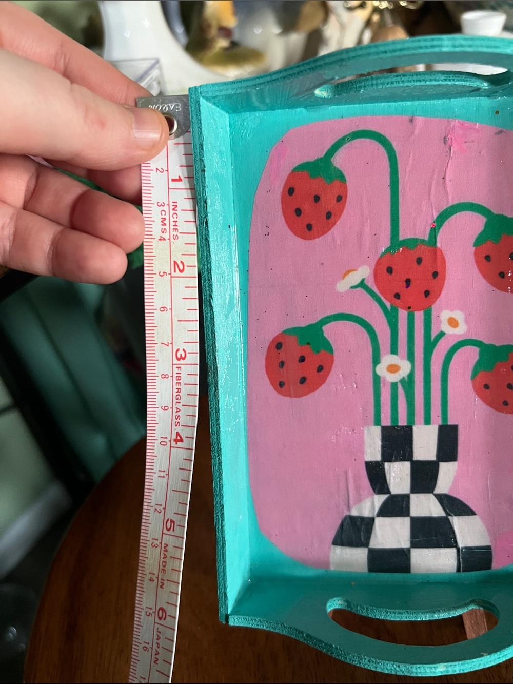 Hand-Painted Strawberry Vase wood trinket tray - Picture 6 of 6